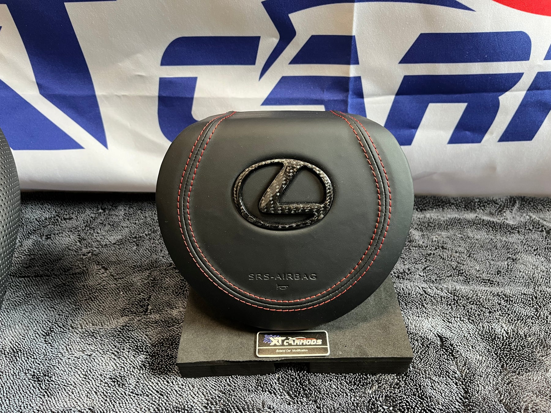 Leather Airbag Cover with Carbon Fiber Emblem