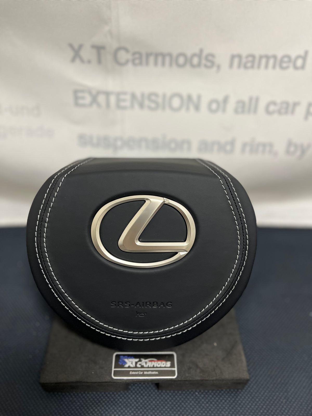 Leather Airbag cover with grey stitch/genuine color emblem